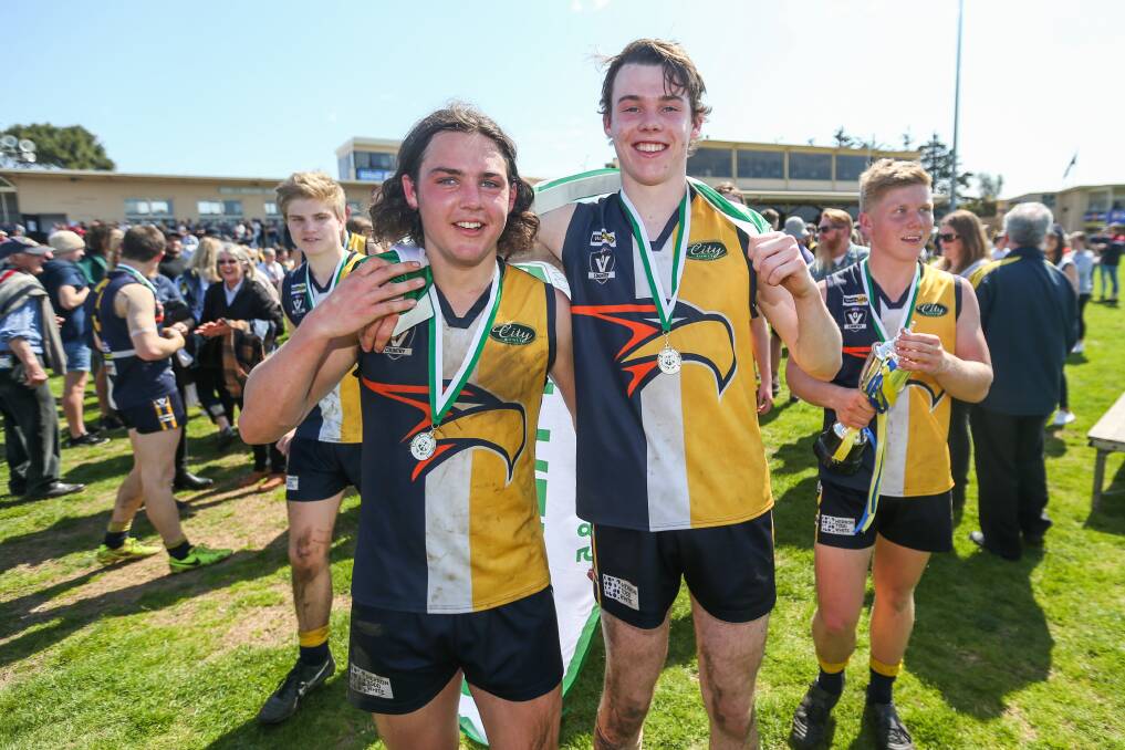 RISING STARS: Jackson Grundy and Liam Stow are expected to be regular senior players for North Warrnambool Eagles in 2018.