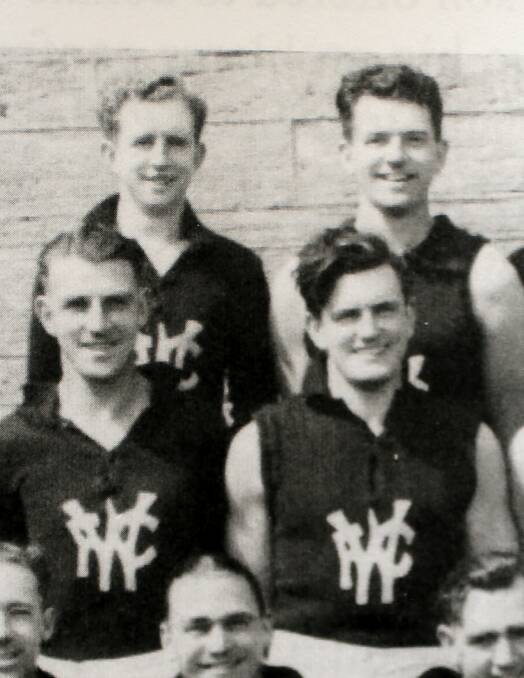 PREMIERS: Kevin Sandow and Perce Lake (back) played in the Blues' 1946 flag. It was the first Hampden league season back after its World War II hiatus.