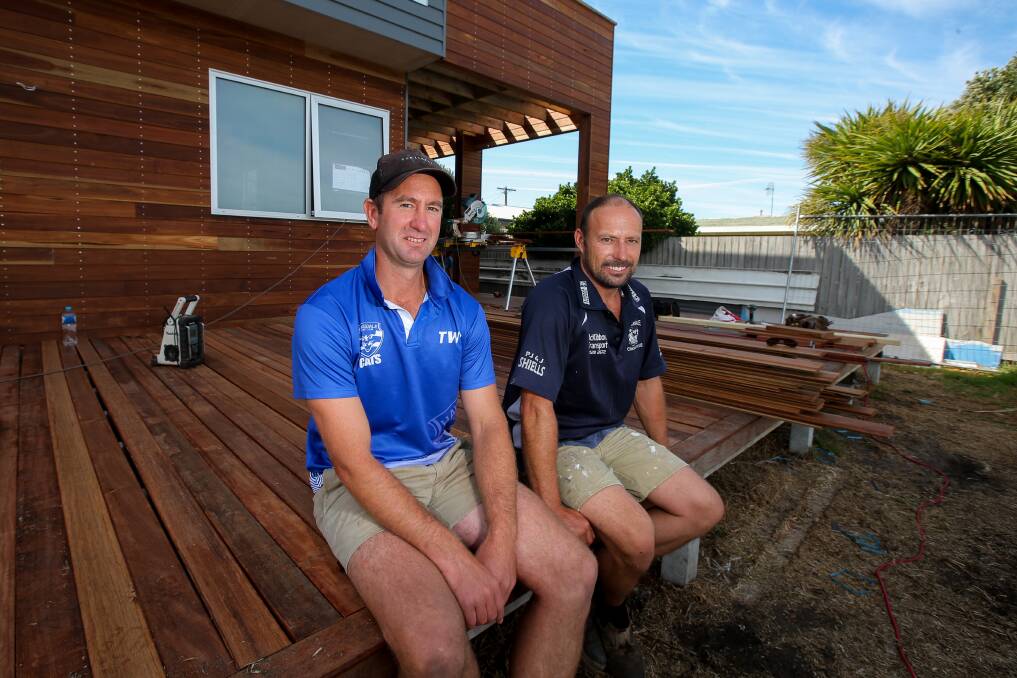 TEAMMATES: Murray Habel and Jamie Heathrington will down tools and pick up cricket bats for Hawkesdale in the grand final. Picture: Rob Gunstone