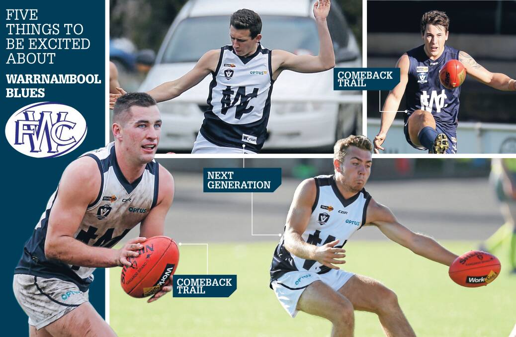 BLUES ARE BACK: (clockwise) Mitch Bidmade, Sam Cowling, Darcy Graham and Beau Turland will play roles in Warrnambool's revival in 2018. 