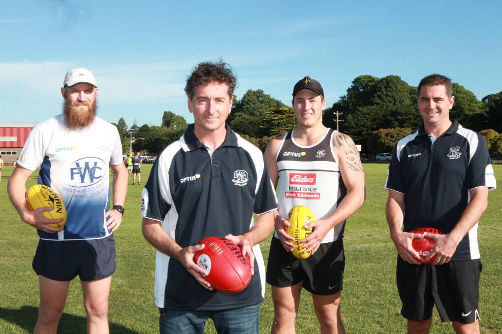 NEXT CHAPTER: Incoming Blues coach Matt O'Brien (second from left) is excited to work with Dan Weymouth, Sam Cowling and Simon Perry. Picture: Justine McCullagh-Beasy