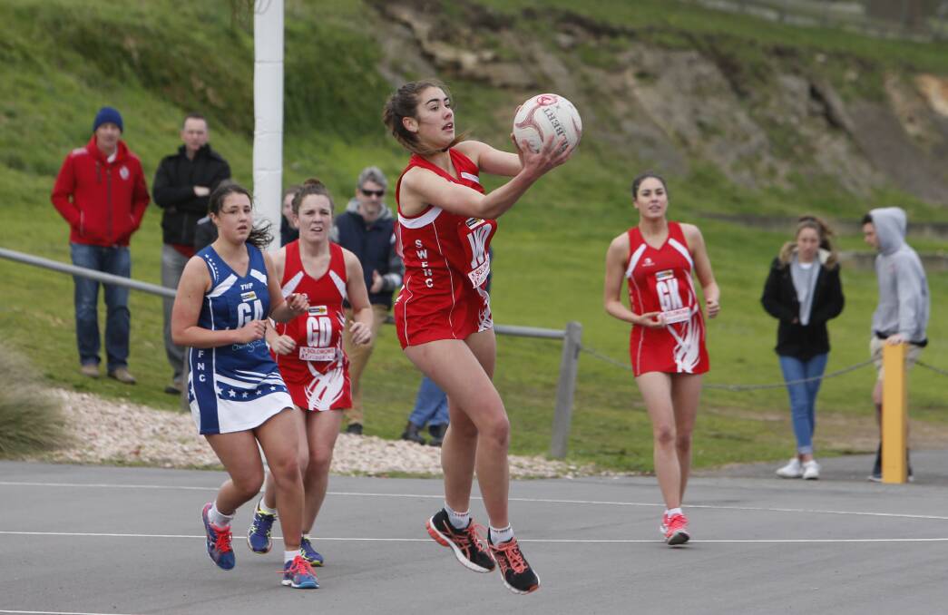RISING STAR: South Warrnambool teen Ally O'Connor, pictured against Warrnambool earlier this season, was the Roosters' best on Saturday. Picture: Aaron Sawall