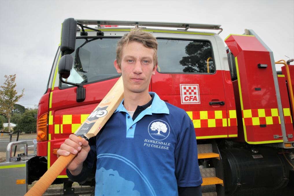 FORWARD DEFENCE: Hawkesdale cricketer Harrison Cozens helped defend his family's property from bushfires on Saturday night - just hours after playing on day one of the Grassmere Cricket Association grand final. Picture: Anthony Brady