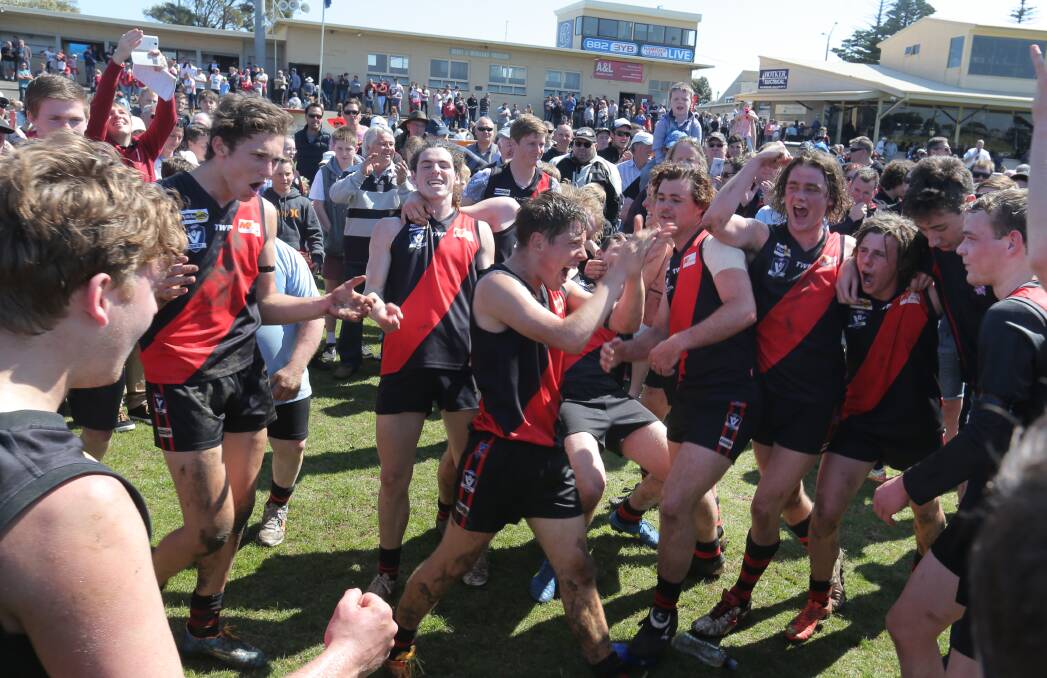 DON THE SASH: Cobden is hoping players from its triumphant 2015 under 18.5 premiership team will play seniors next season. Picture: Vicky Hughson