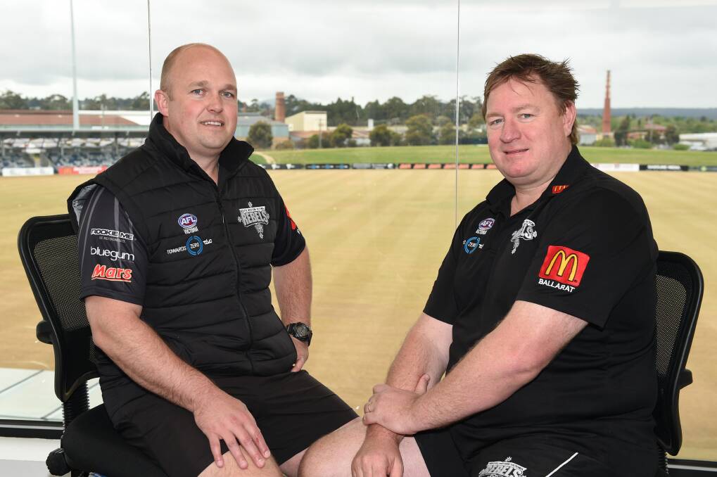 LEADING THE WAY: New Rebels regional coach Marc Greig and talent manager Phil Partington are busy preparing for the 2018 TAC Cup season. Picture: Kate Healy