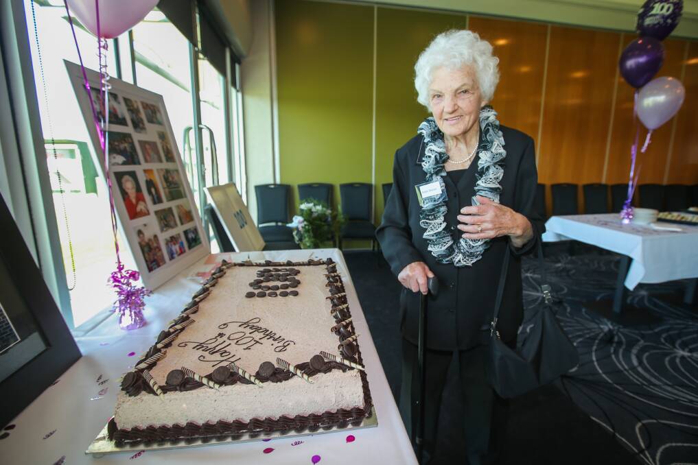 HIP, HIP HOORAY: Warrnambool great-grandmother Annie Brown celebrated her 100th birthday, which falls on Monday, with a party at City Memorial Bowls Club on Saturday. Picture: Morgan Hancock