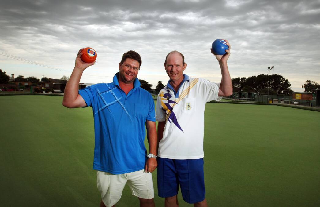 DEFENDING CHAMPIONS: Koroit's Scott Boschen and Minyip's Michael Funcke will team together at the Des Notley Memorial Pairs Classic at City Memorial Bowls Club.