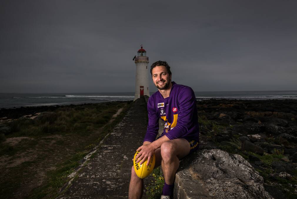HOME: Retiring Port Fairy defender 
Sam Rudolph on Griffiths Island. 
Picture: Christine Ansorge 