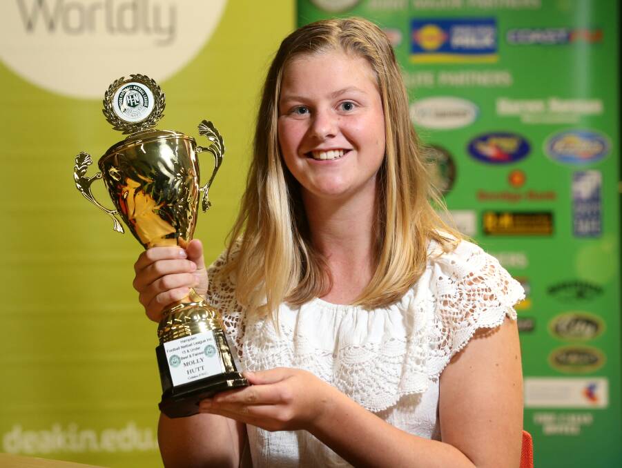 BOMBER SOARS: Cobden goal attack Molly Hutt won the Hampden 15 and under best and fairest after a strong season.