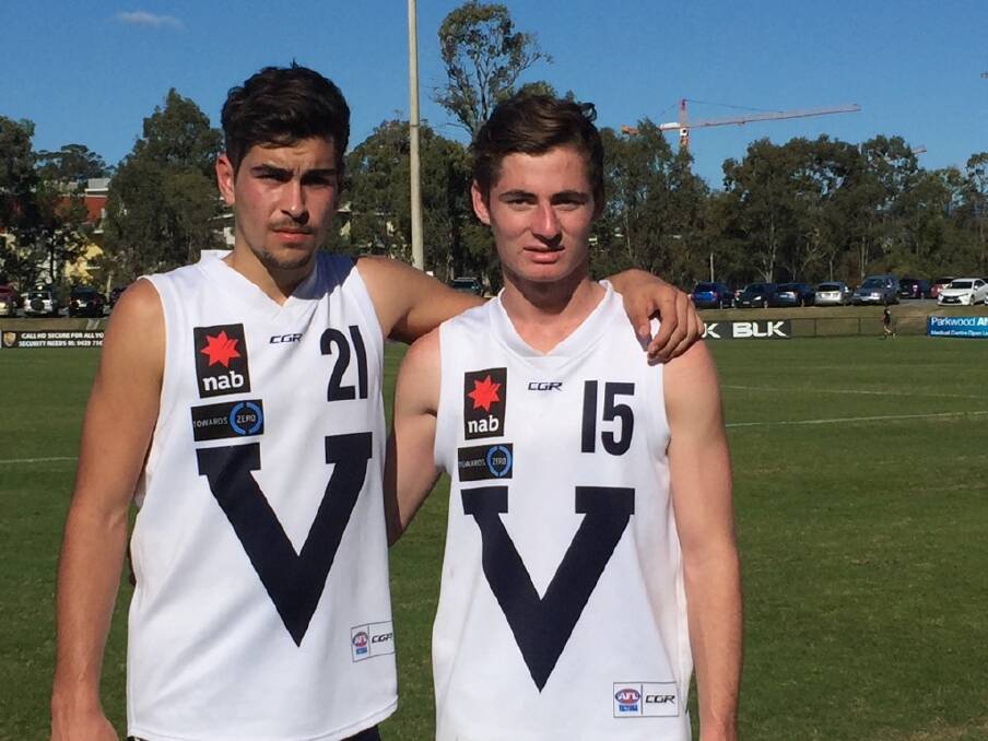 TALENTED TEENS: Koroit's Josh Chatfield and Terang Mortlake's Scott Carlin, pictured during the AFL under 16 national championships last year, have made TAC Cup club Greater Western Victoria Rebels' 2017 list. 