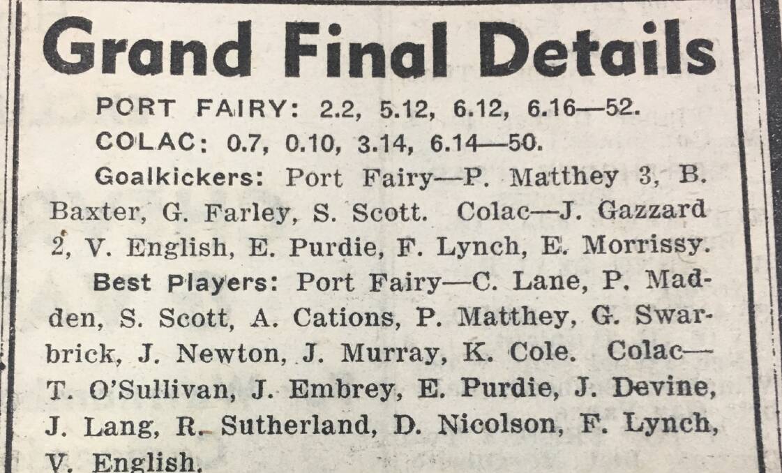 HISTORIC: Port Fairy scraped home in a thriller to win the 1958 Hampden league premiership. Jimmy Murray, just 18, was among its best.