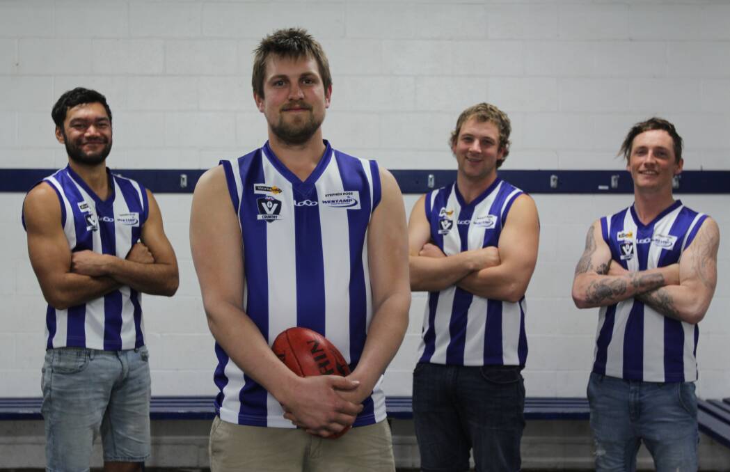 TRUE ROOS: Russells Creek footballers Tipa Brown, Heath Moloney, Chris Crawley and Tyne Anderson are excited about season 2017. Picture: Justine McCullagh-Beasy