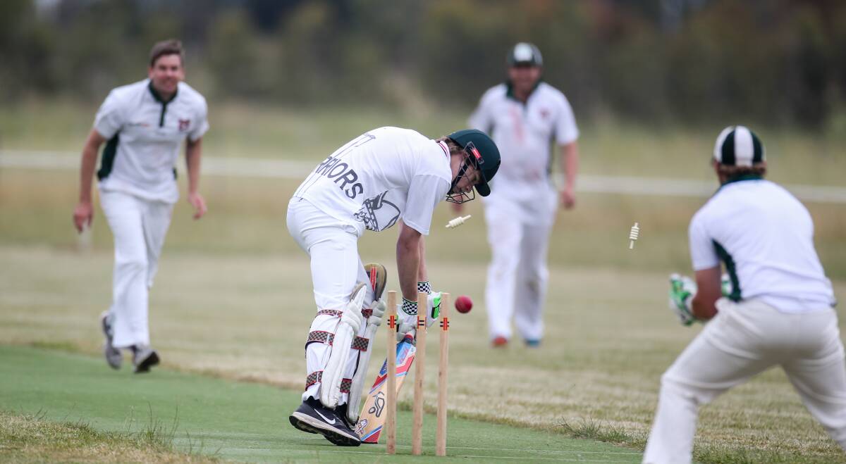 HOWZAT: Killarney bowler Liam Cole sends Woolsthorpe batsman Darby Capuano packing on Saturday. Picture: Amy Paton