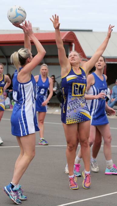 RESILIENT: Indi Morrison, pictured defending against Hamilton Kangaroos' Clare Crawford, will play in the Hampden league grand final. Picture: Rob Gunstone