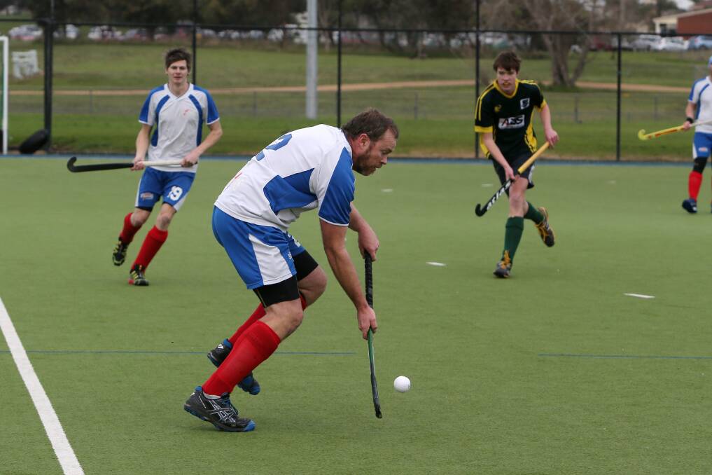 Jason Beveridge and his Storm teammates must take the long route to the Warrnambool District Hockey Association senior men's grand final. Picture: Aaron Sawall
