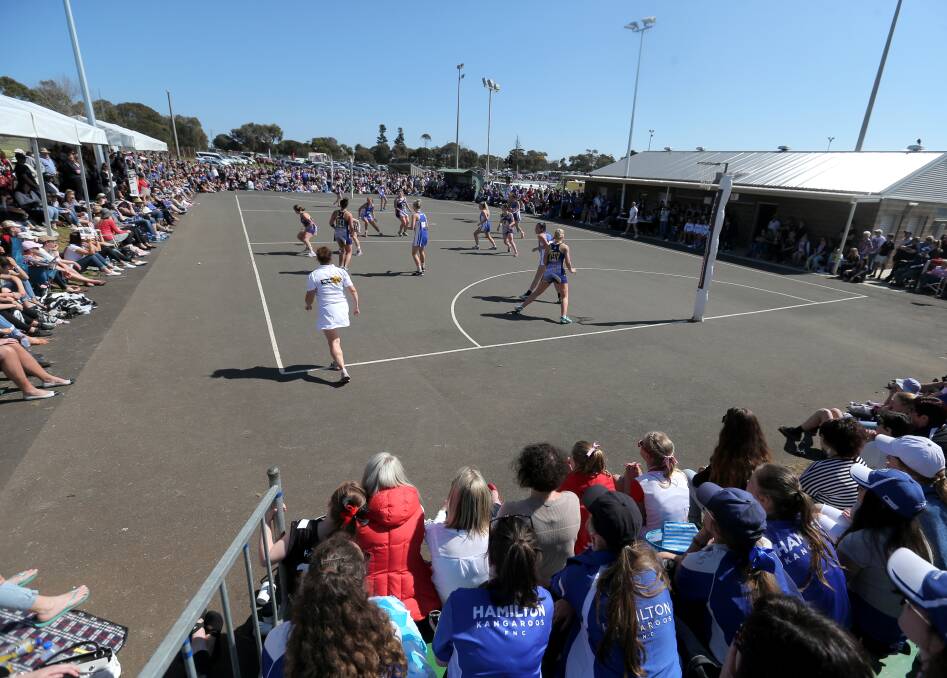 PACKED: A bumper crowd was courtside for Hampden league netball grand final action at Reid Oval on Saturday. Picture: Rob Gunstone