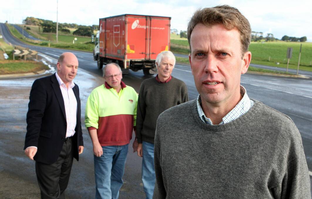 Flashback: July 2011: Managing Director of Hammond Paints Nick Rule, Managing Director Allens Transport Leigh Allen, Warrnambool Cheese and Butter supplier from Allansford Tony Rea  and Wannon MP Dan Tehan called for the Princes Highway to be duplicated between Warrnambool and Colac.