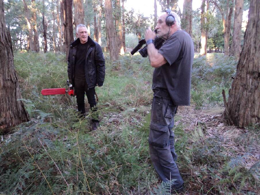 South-west director Luis Bayonas (right) pictured with John Waters on the set of his previous film Adios, which was shot in and around Colac.