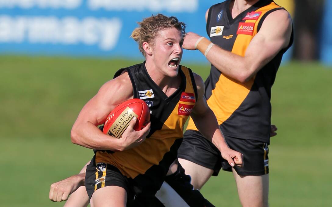 NEW CLUB, SAME STRIPES: Jake Edwards, pictured playing for Portland during the 2015 season, has secured a spot on Werribee's VFL list. Picture: Rob Gunstone