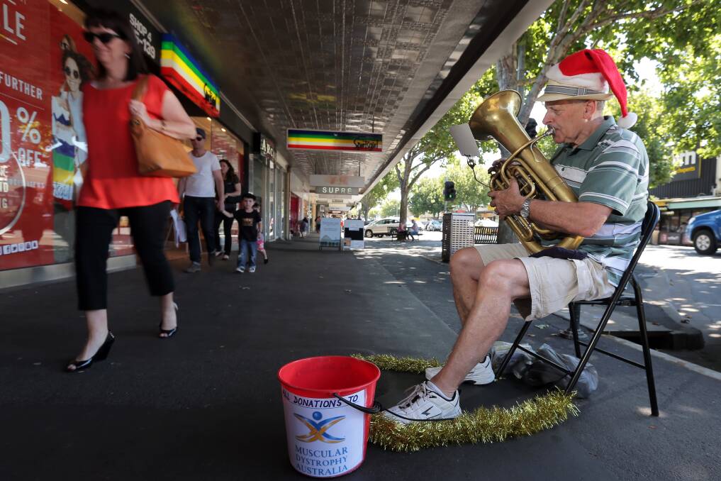 Lindsay Merritt, of Warrnambool, will be busking with his 1905 euphonium in Liebig St to raise money for Muscular Dystrophy. Picture: Rob Gunstone
