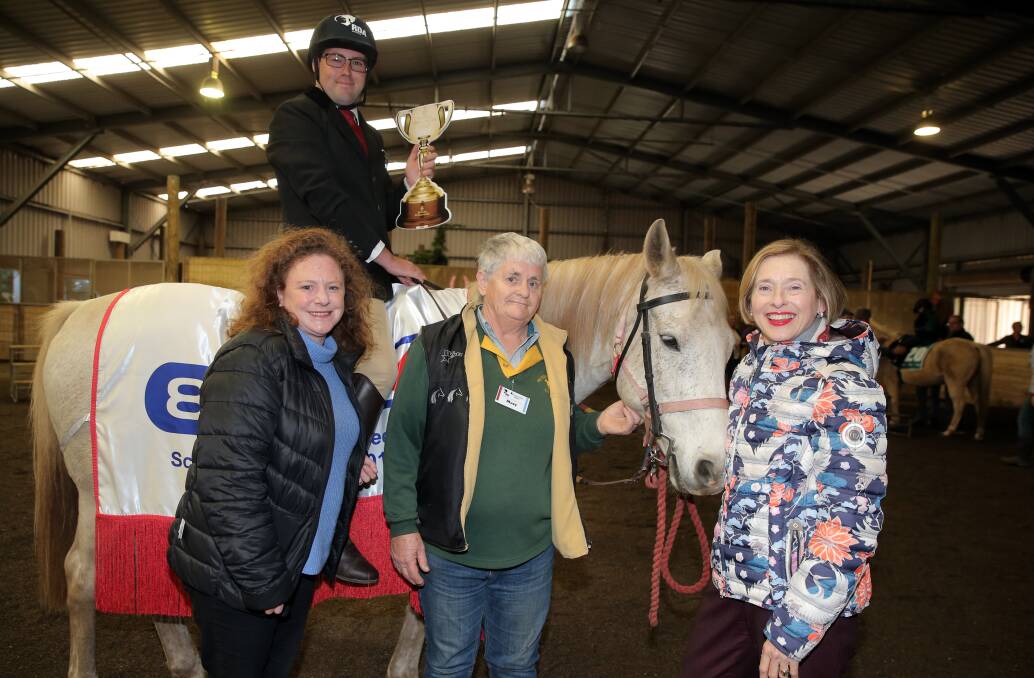 LET'S GO: Equestrian paralympic hopeful Brenton Primmer with Kylie Gaston, Mary White and horse trainer Gai Waterhouse. Picture: Rob Gunstone