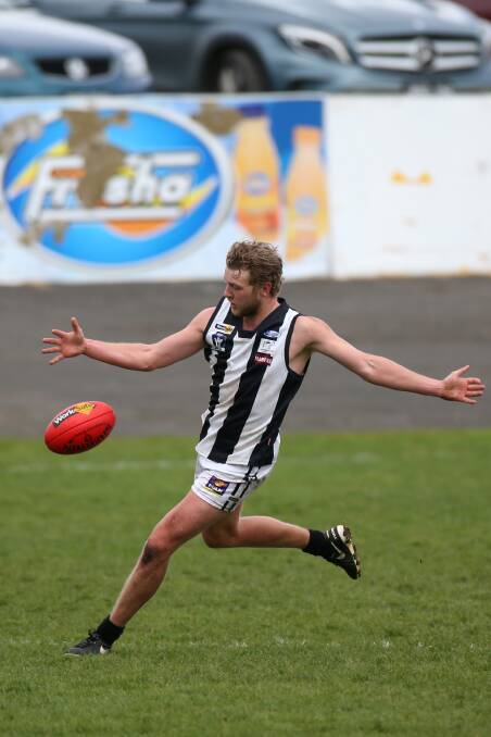 GOING STRONG: Camperdown's Jack Williams, pictured during the Magpies' elimination final appearance last season, is hoping to make an impact at VFL level for Werribee this year.