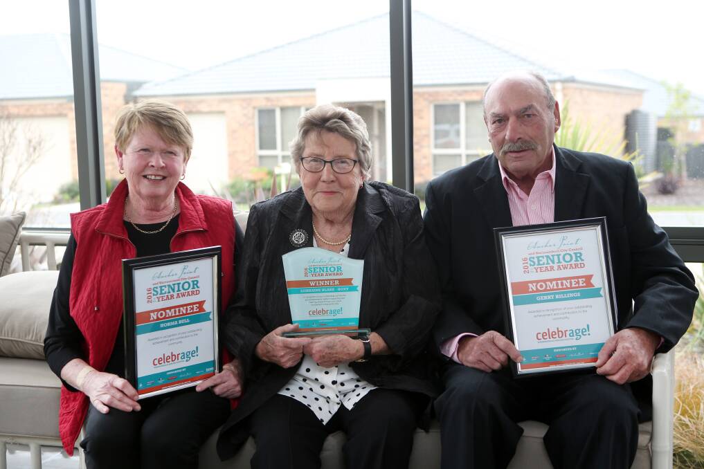 SUPER SENIORS: Norma Bull, Lorraine Blake-Hoey and Gerry Billings (along with Ian Bodycoat) are nominees for Victorian Senior of the Year.