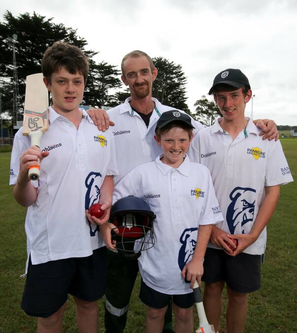FAMILY TIES: Chislett family (left to right), Zac, 14, dad Glenn, Alex 12, and Riley, 15, are all playing cricket for Panmure's C Grade side. Picture: Rob Gunstone