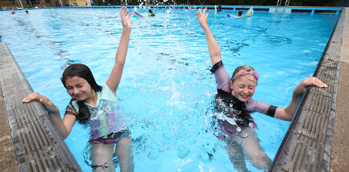 Summer fun: Rumer Collins, 11, and Bobbi-Blu Collins, 9, at the Mortlake Swimming Pool, which will get a $633,200 upgrade. Picture: Amy Paton