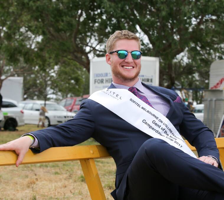 Fashionable: Geelong's Zac Dodds won the gent of the day in the Fashions on the Field competition at Camperdown Cup. Picture: Rob Gunstone