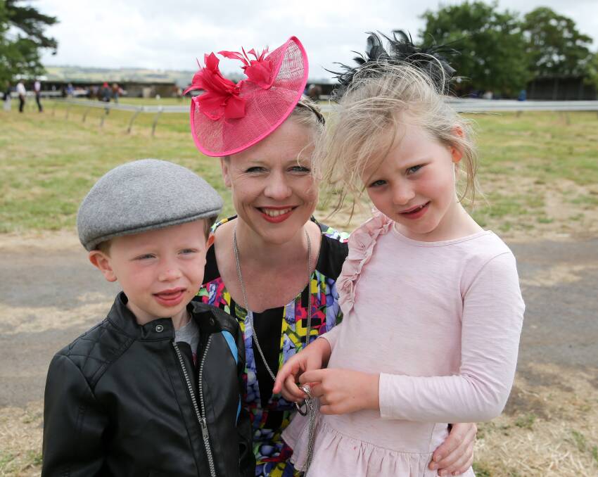 Family Fun: Cobden's Cooper, 4, Rebecca Mahony, and Jessica, 6, enjoy their day at the races. Picture: Rob Gunstone
