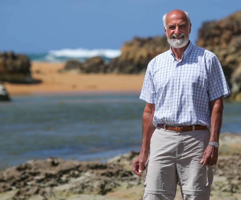 Interest in the environment: Warrnambool's 2017 Citizen of the Year John Sherwood at the Hopkins River mouth, one of the local estuaries he has researched. Picture: Rob Gunstone
