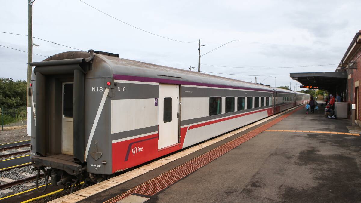 STANDARD, NEWS, Vline Train at Warrnambool Train Station. 170130 Pictured: The Vline carriages waiting at the station for passengers to arrive. Picture: Amy Paton