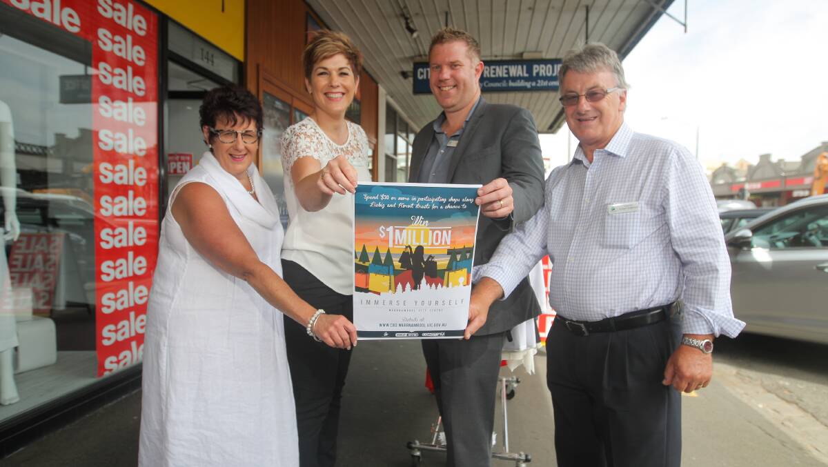 WOW: Daisy Boutique owner Maree Wills, Councillor Sue Cassidy, council's Paul Pinkerton and Councillor Robert Anderson promoting Warrnambool's new business campaign. Picture: Morgan Hancock