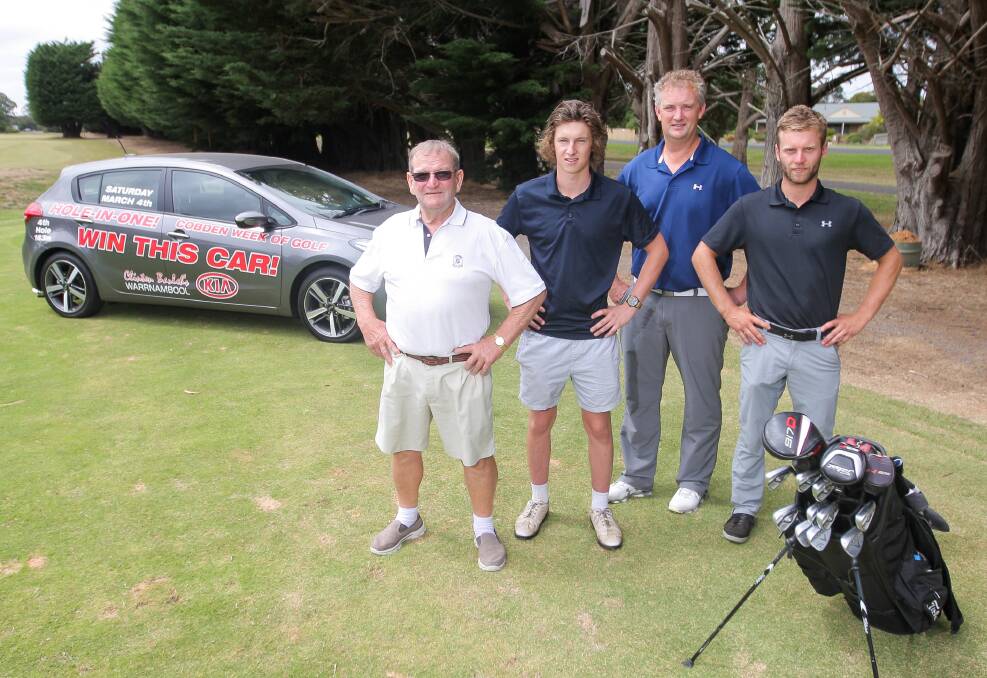 EAGLE BONUS: Cobden golfers Lawrie Green, Henry Green, Daniel Beard and Sam Rix are all excited at the opportunity to win a car while playing golf. Picture: Morgan Hancock