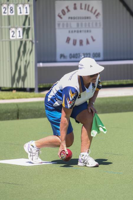 NEXT STEP: Warrnambool Gold player Linda Creek lines up her shot during Tuesday's WDBD semi-final win over City Memorial Green. Pictures: Amy Paton