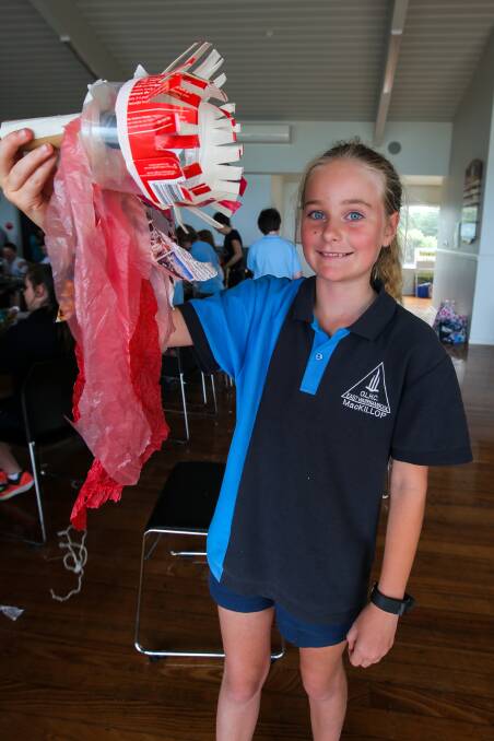 CREATIVE: Our Lady Help of Christian primary school student Sophie Howland, 10, with her trash jellyfish puppet. Picture: Rob Gunstone