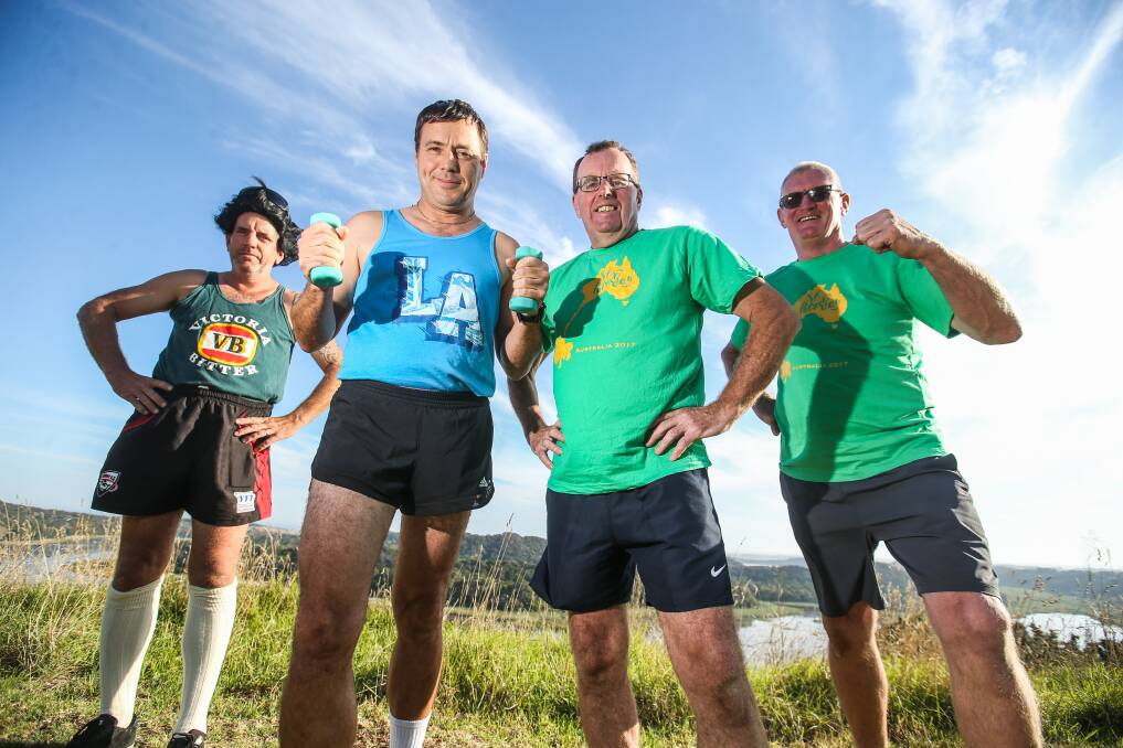 It's on: Garry MacDonald and Alistair McCosh are taking fashion inspiration from Kel Knight (of Kath and Kim fame) to face off against Maurice Molan and Des Noonan in the St Pat's Scenic Circuit Fun Run. Picture: Amy Paton