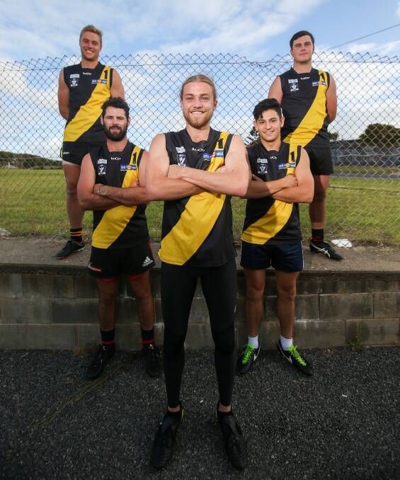 RECRUITS: Merrivale's James Fary, Leatham Robe, Xavier Beks, Josh Brown and Luke Irving. Picture: Amy Paton