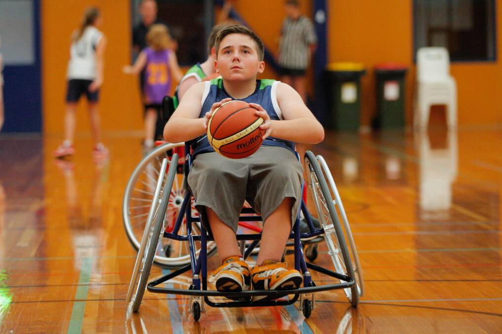 PUTTING UP SHOTS: Patrick Giblin, 13, will play basketball in a modified wheelchair as part of a new Warrnambool program. Picture: Morgan Hancock