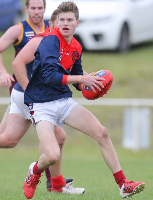 ON SONG: Timboon Demons' Bayley Thompson, pictured in an earlier match, booted three goals in Saturday's draw. Picture: Morgan Hancock