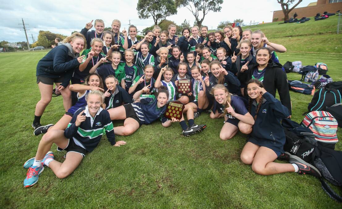 SMILES ALL 'ROUND: Warrnambool College won both the junior and intermediate football shields on Thursday. Picture: Amy Paton