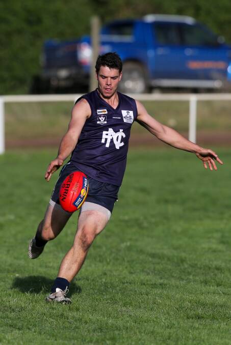 IN FORM: Nirranda's Luke Weel was impressive through defence and the midfield in the Blues' draw with Timboon Demons on Saturday. Picture: Rob Gunstone