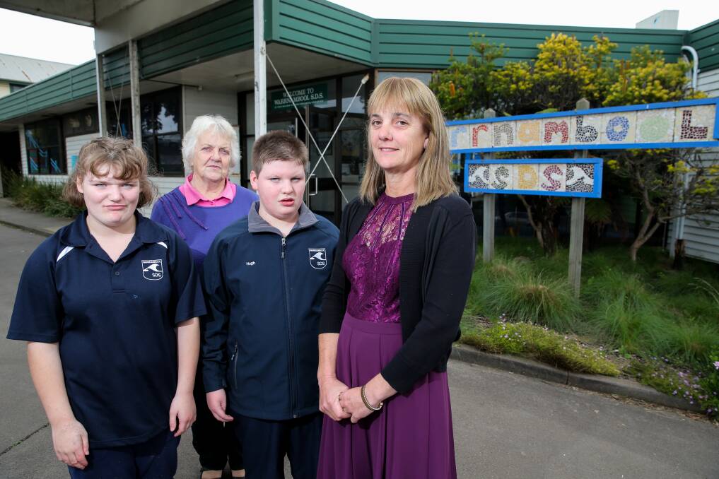 Warrnambool SDS student Lily Knowles, grandmother Kathleen Dicks, student Hugh Knowles, and mum Elaine Knowles, from Woolsthorpe. Picture: Rob Gunstone