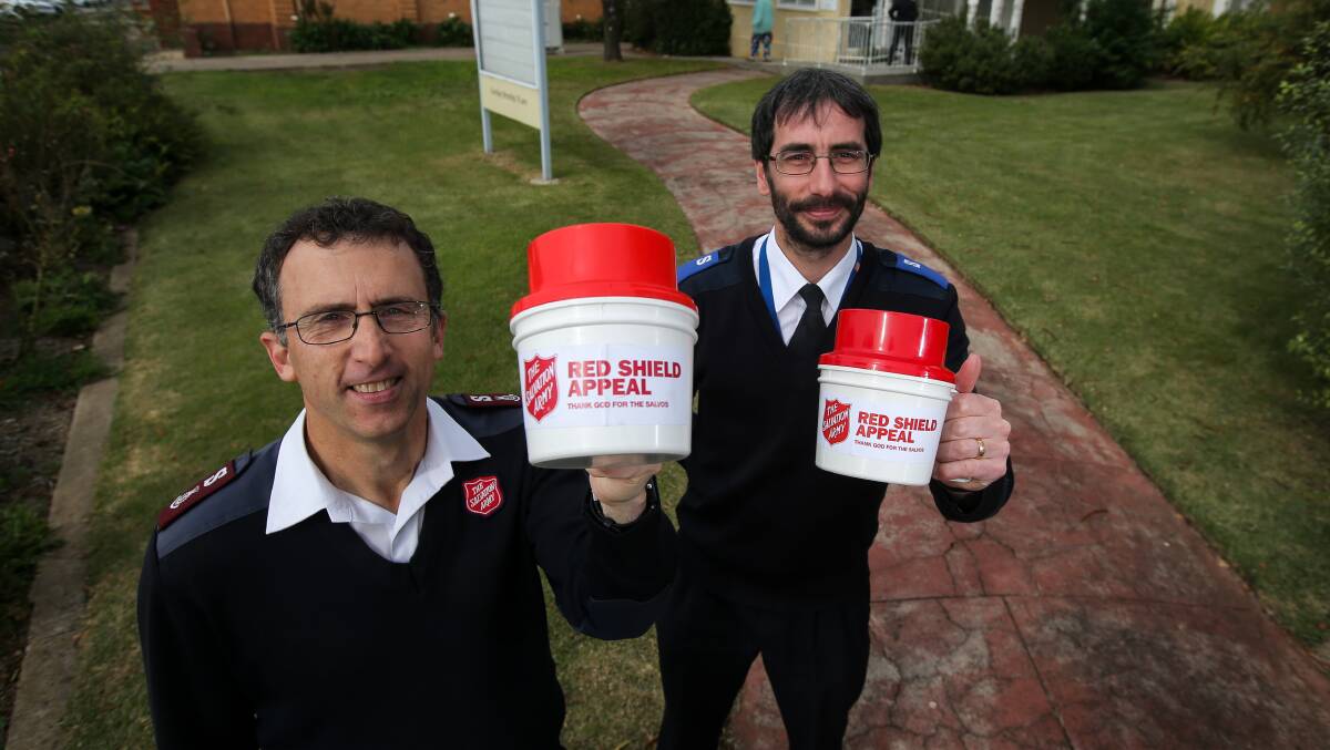 Donate: Major Peter Wood and Chris Philpot, from Warrnambool Salvation Army are put and about collecting for the Red Shield Appeal. Picture: Rob Gunstone