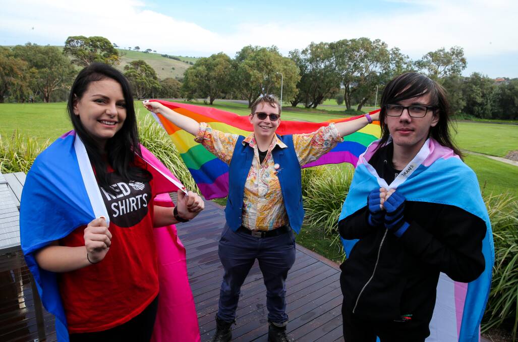 Let's get loud: Student Gemma Wyllie, DUSA queer officer Tam Hovenga and Rebecca Trussler get ready to make some noise to mark IDAHOBIT. Picture: Rob Gunstone