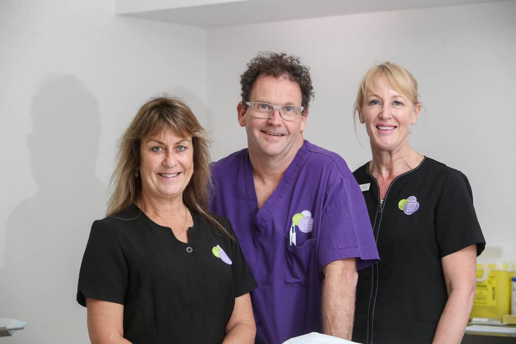  Warrnambool Skin Face and Body nurse Sue McMillan, Dr Ian Holten and nurse manager Natalie Lambden. Picture: Amy Paton