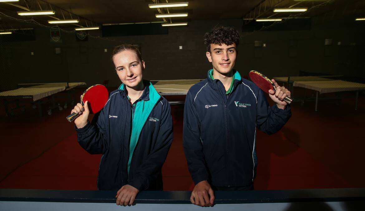 STATELY: Georgia McDowell, 15, and Joe Sycopoulis, 16, have qualified for the Victorian table tennis team. The pair will compete in Hobart in July. Picture: Amy Paton