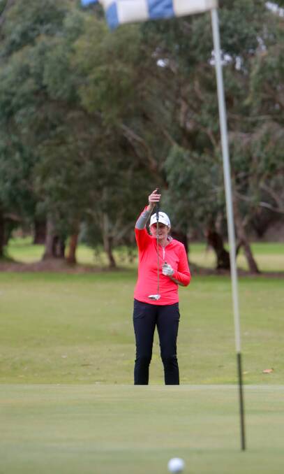 MEASURING UP: Marion Venn checks her putt ahead of her seventh Terang Golf Club ladies championship win on Thursday. Picture: Rob Gunstone