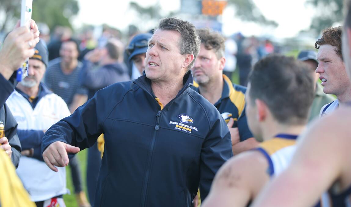 MAIN MAN: Graeme Twaddle will take on a
solo coaching role with North Warrnambool
Eagles in 2018 after sharing the role the past
three seasons. Picture: Morgan Hancock